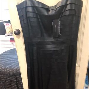 BCBG fit and flare leather dress